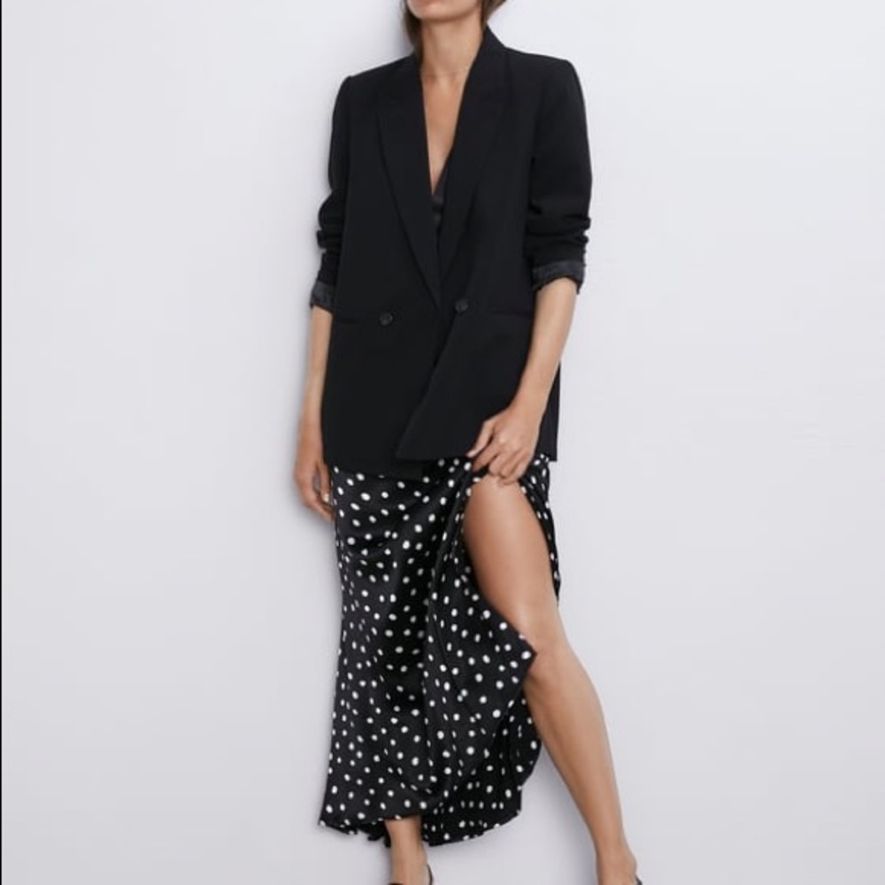 Zara satin polka dot slit skirt